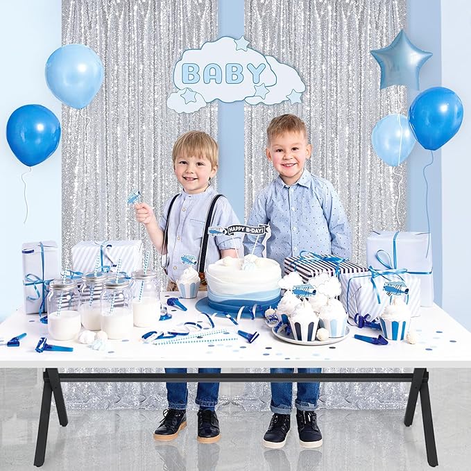 Sequin Backdrop Curtains 6ft x 8ft Silver Background Wedding Decoration Panels Giltter Curtains for Birthday Party 2 Pcs 3ftx8ft