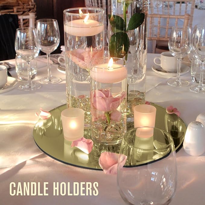 Houseables Gold Mirror Centerpieces For Tables, Round Mirrors For Centerpieces, Mirrored Trays, Round Table Plate Tray, Circle, Glass Charger, Wedding, Center Piece, Small, Base, Candle, 8 Inch, 12 PK