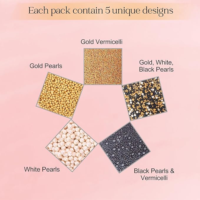 Confect Sprinkles- Red Carpet Glam Cake Decorating Sprinkles – Edible Black, White & Champagne Gold Dragees, Gold & Black Jimmies Mix – Sprinkle Mix for Cakes, Cupcakes, Cookies & Dessert Decoration- Vegan, Gluten-Free, Nut-Free, Soy-Free, Dairy-Free, ...