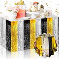 3 Pack Black Gold Silver Foil Fringe Table Skirts Metallic Tinsel Streamers Garland Banner Backdrop for Table Decor, Parade Float, Birthday, Wedding, Halloween, Christmas Party Decorations(29x108 In)