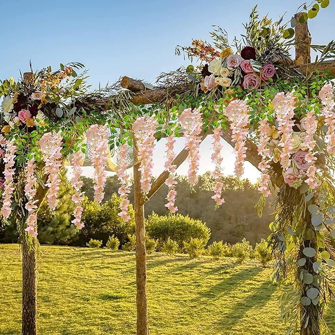5 Pack Light Pink Wisteria Hanging Flowers Garland, 3.77 Feet Artificial Flower Vines, Fake Wisteria, Artificial Vines Hanging Garland for Backdrop Outdoor Yard Garden Decor
