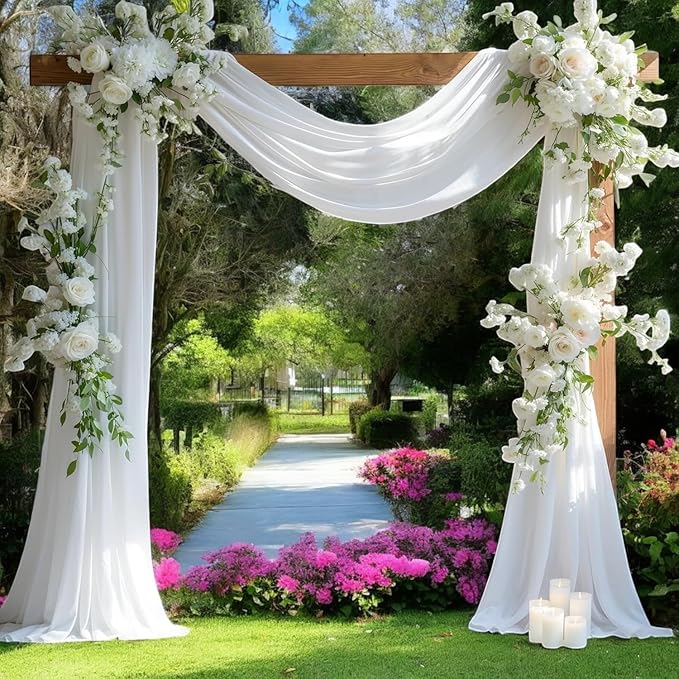 MDS Halloween Chiffon Draping Fabric - 2 Panel, 30" Wide x 20ft Long - Sheer Spooky Arbor & Canopy Drapery for Haunted House Backdrops, Party Ceilings, DIY Costumes & Themed Events - White