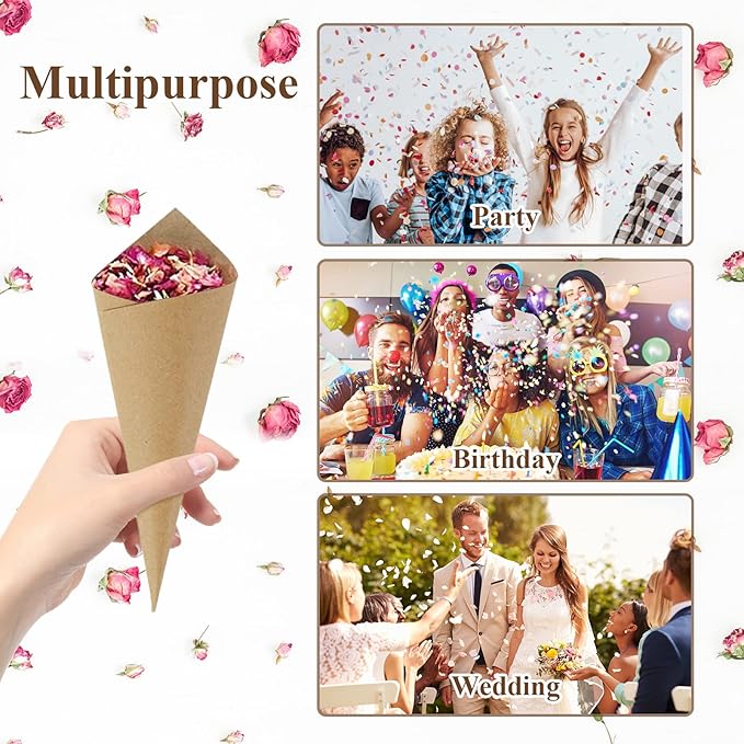 30 Pieces biodegradable confetti Cones and Stand Tray Paper Cone Box 30 Holes Suitable Placing Dried Flower Petals Confetti for Wedding, Engagement, Party, Birthday (Kraft)