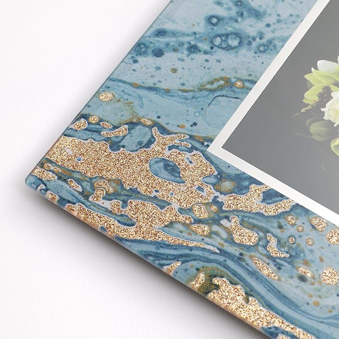 Cuspin 5x7 Blue Picture Frame, Luxury Blue and Gold Glass Wedding Frame 8x10 Marble Decorative Photo Frames for 5x7 Photos, Glamorous Elegant Frame for Tabletop, Gift, Home Office Display