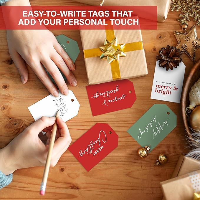 Elegant Christmas Gift Tags with String, 48 Premium Holiday Labels to Personalize Your Presents & Gift Bags, Christmas Tags for Xmas