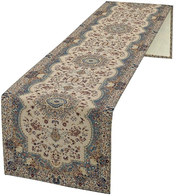 Boho Vintage French Table Runner,Retro Flower Rustic Country Style Floral Print Pattern for Home Kitchen Table Decor Dining Coffee Room Garden Party Decor 13x108in