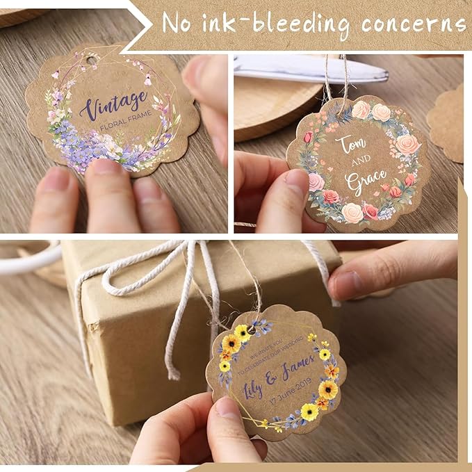 Custom Tags for Handmade Items, Personalized Tags for Favors, Customized Hang Tag for Clothing, Customized Gifts Wrapping Labels, Wedding Items Birthday Party Favors with String (Flower Shape)