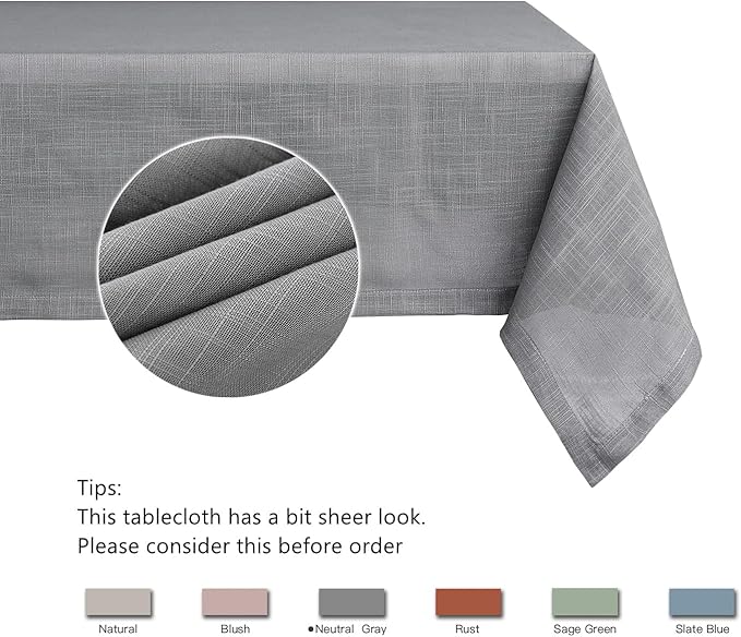 maxmill Lux Faux Linen Tablecloth with Slubby Yarn Textured Weaves Wrinkle Resistant Anti-Shrink Soft Table Cloth for Kitchen Dining Restaurant Tabletop Rectangle 60 x 120 Inch Neutral Gray
