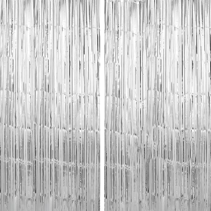 Crosize 8 Pack 3.3 x 9.9 ft Sliver Foil Fringe Curtains Party Decorations, Sliver Tinsel Curtain Backdrop for Parties, Door Streamers, Glitter Streamer Backdrop for Birthday Decoration