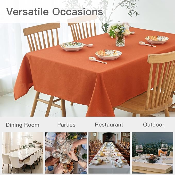 maxmill Linen Textured Rectangular Tablecloth Water Resistance Antiwrinkle Spillproof Fall Table Cloth for Dining Room, Thanksgiving Party Holiday Dinner, Halloween Tablecloths, 60 x 108 Inch, Rust