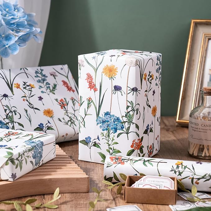 WRAPAHOLIC Floral Wrapping Paper Roll - Mini Roll - 17 Inch x 33 Feet - Wildflower Wrapping Paper Perfect for Girls Women Birthday, Wedding, Bridal Shower