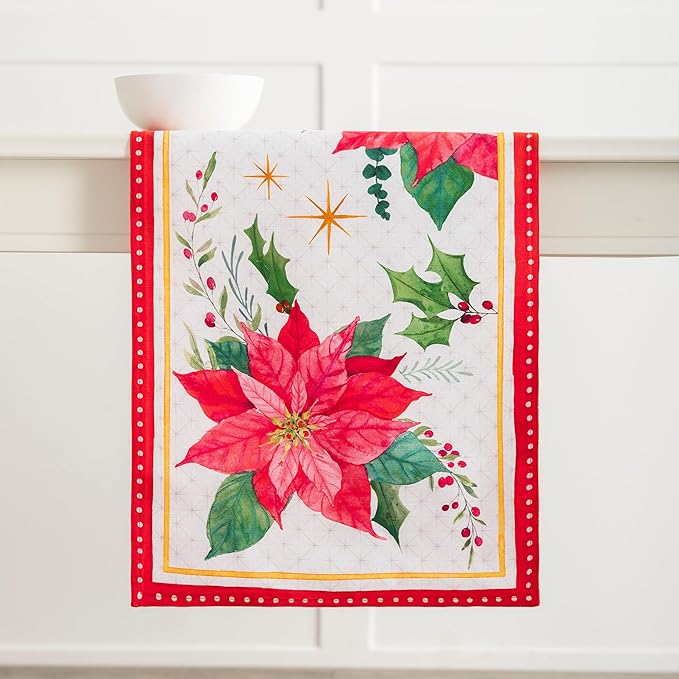 Maison d' Hermine Table Runner 100% Cotton Double Layer Table Runners 108 inches Long for Thanksgiving Christmas Decorations Home Kitchen Dining Party Wedding (Poinsettia Christmas, 14.5" x 108")