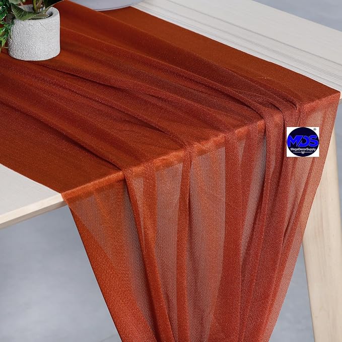MDS Halloween Chiffon Table Runner - 10 Pack, 29 x 170 Inches, 14ft Each - Sheer Spooky Table Runners for Haunted House Parties, Trick-or-Treat Tables, Witchy Décor, Wedding & Events - Terracotta