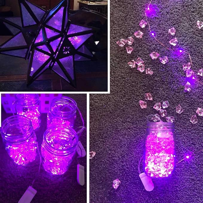 Twinkle Fairy Lights Battery Operated 3 Modes with Timer Firefly Lights 20 LED on 7.2 feet Silvery Copper Wire for DIY Wedding Party Christmas Halloween Centerpiece Decorations 15 Pack (Purple)