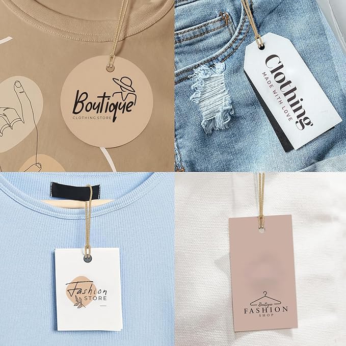 100 pcs Custom Hang Tags - Personalized Clothing Tag with Your Logo & Text - Custom Tags for Handmade Items Clothes Business Ideal for Apparel Jewelry Gift Label Tag