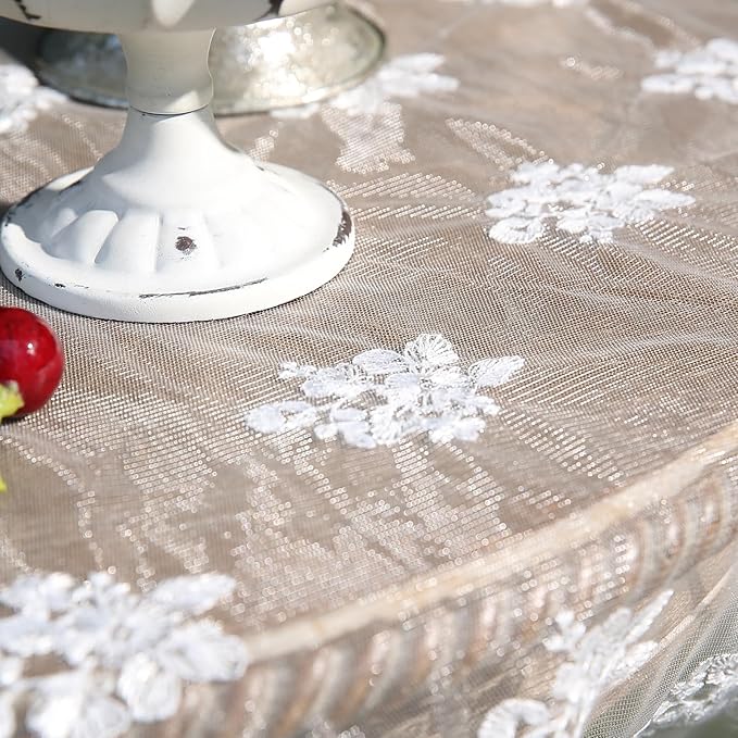 patdrea Designer White Lace Elegant Tablecloth for Rectangle Tables,Vintage Tulle French Romantic Knitted Embroidered Overlay Tablecloths Decor for Kitchen Wedding Banquet,59"*75"