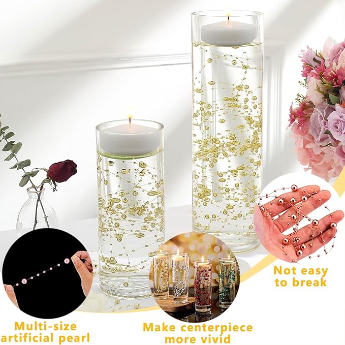 100 PCS Artificial Floating Beads for Centerpieces Vases, Black 8+3mm String Beads for Wedding Party Faux Pearl String for Decorating, String Pearls for Crafts Vase Filler