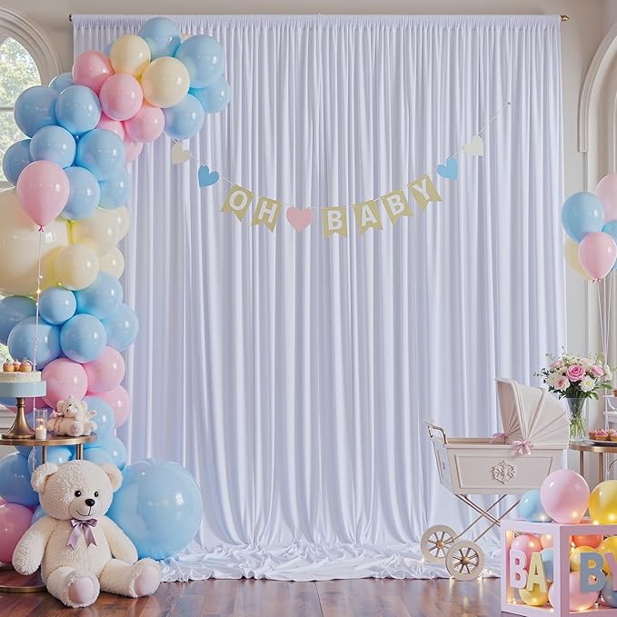 30×14 ft White Wrinkle Free Backdrop Curtain, Soft Silky Polyester Wedding Drapes 6 Panels 14ft Height Photo Backdrop Curtains for Parties Birthday Baby Shower Photography Background Cloth