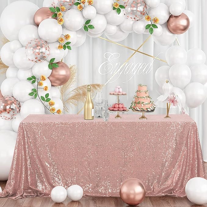 OQSQ Rosegold Rectangle Sequin Tablecloth - 60x102 inch, Glitter Drape Table Cloth, Sparkle Sequence Table Overlays for Wedding Birthday Party Baby Bridal Shower
