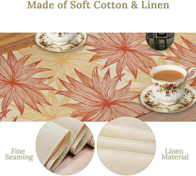 Autumn Chrysanthemum Table Runner, Vintage Modern Geometric Floral Boho Table Runner for Kitchen Dining Bedroom Living Room Table Decor for Indoor Outdoor Home Party, 13x60 Inch