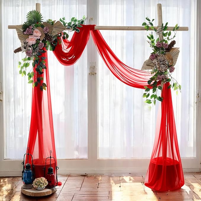 MDS Halloween Chiffon Draping Fabric - 2 Panel, 30" Wide x 30ft Long - Sheer Spooky Arbor & Canopy Drapery for Haunted House Backdrops, Party Ceilings, DIY Costumes & Themed Events - Red
