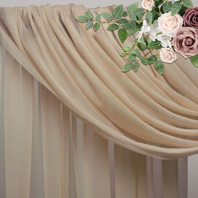 Wedding Arch Draping Fabric 6 Panels 28.7" x 20FT Nude Sheer Chiffon Backdrop Drapes for Wedding Ceremony Birthday Party Bridal Shower Outdoor Decoration