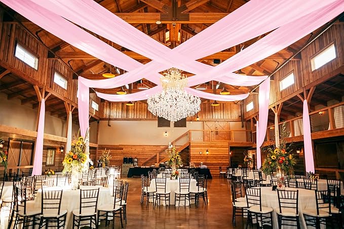 6 Panels Pink Ceiling Drapes for Wedding 5ftx15ft Ceiling Drapes Wedding Arch Draping Fabric Cheesecloth Sheer Curtain Romantic Ceiling Decorations for Weddings Party Banquet Ceremony Stage