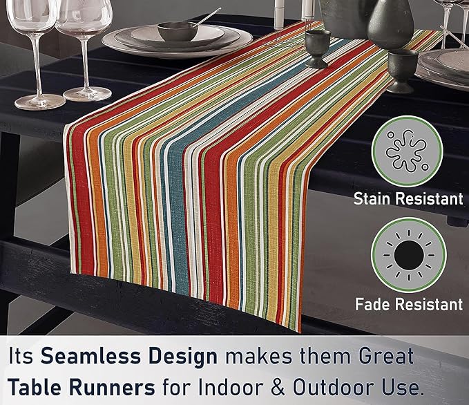 Ruvanti 100% Cotton Table Runner 108 Inches Long, Non-Slip, Stain Resistant, Washable & Reusable Table Runners Perfect for Wedding, Parties, Christmas, Holiday, in-Door use - Multi Stripe