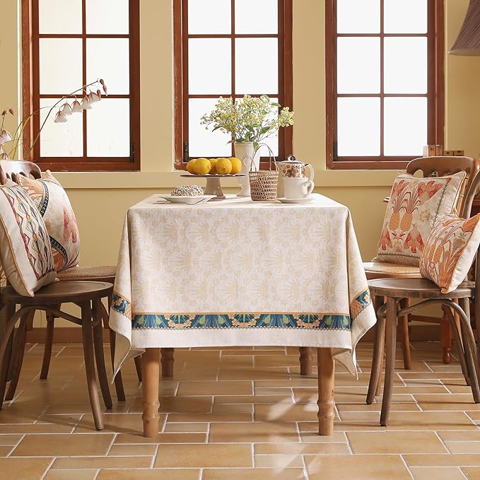 patdrea Designer Small Tablecloths for Square Table,Vintage Linen Anti-Wrinkle Durable Tablecloth,Tropical Style Table Cover for Kitchen Dining,Christmas,Thanksgiving,55"x55"-Pineapple a