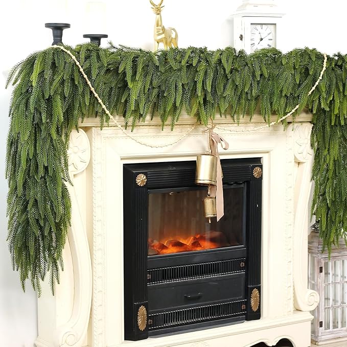 16FT Christmas Norfolk Pine Garland -1PCS, Artificial Pine Needles Garlands Faux Greenery Fake Garland for Holiday Fireplace,Table,Window,Stairs,Mante,Indoor Outdoor Decor