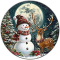 Christmas Snowman Decor Round Metal Tin Sign Christmas Deer Vintage Tin Sign for Home Coffee Wall Decor for Christmas Family Wall Decoration 8 * 8 in