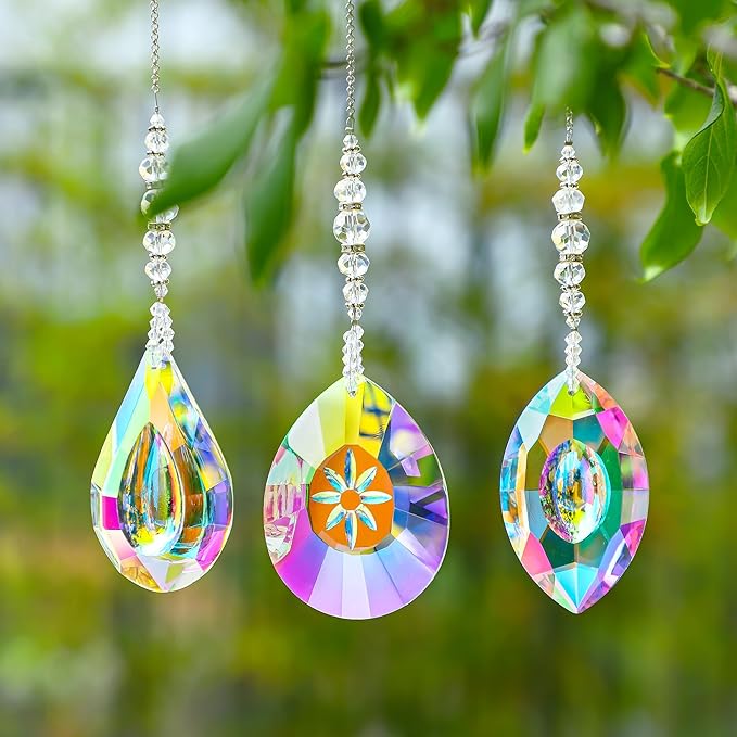 YU FENG 3PCS Crystal Suncatcher Pendant for Decor Hanging Glass Prism Rainbow Maker Light Catchers