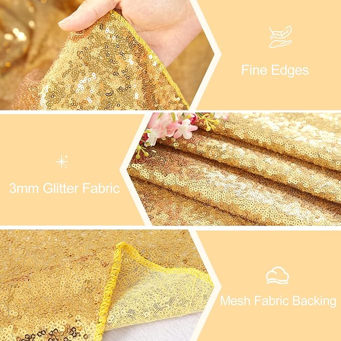 Gold Table Runners 10 Packs 12x108 Inches Sequin Dining Glitter Table Runner for Wedding Baby Shower Party Birthday Supplies Decorations