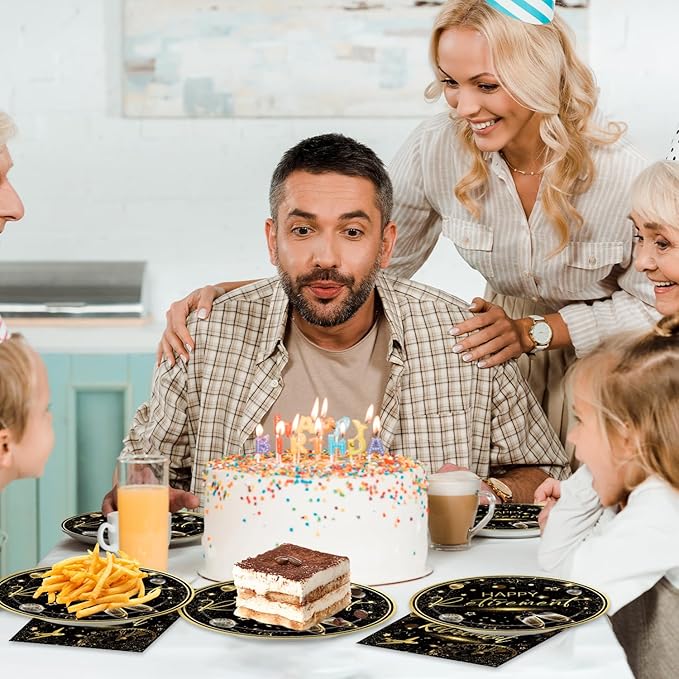 40pcs Happy Retirement Party Supplies Decorations Set, Black Gold Happy Retirement Plates and Napkins for Men and Women, Suitable for 20 Guests
