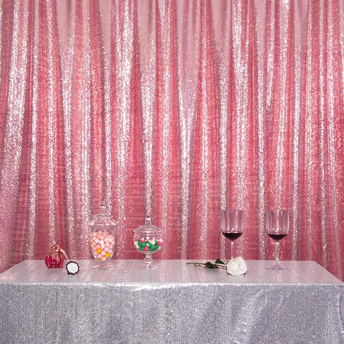SquarePie Sequin Backdrop Curtain Not See Through Thick Glitter Background for Party 7FT x 7FT Fuchsia Pink