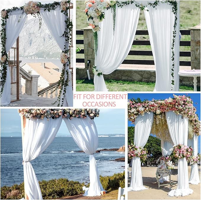 PARTISKY 10x7ft White Chiffon Backdrop Curtains (2 Panels 5x7ft Each) - Wrinkle-Free Sheer Fabric Photo Drapes for Wedding Ceremony Arch Birthday Baby Shower Photography Stage Decor