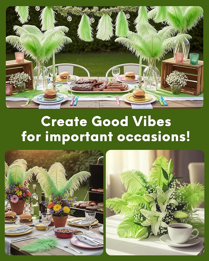 NEWONG 30pcs Fruit Green Ostrich Feathers Natural Bulk 11-14inch(28-35cm) Vase Craft Wedding Home Party Centerpieces Christmas Day Decoration