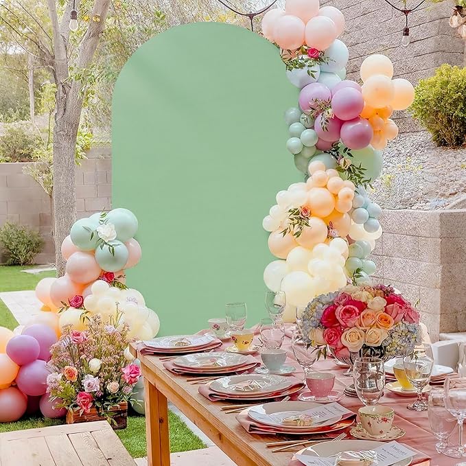 SoarDream 7.2FT Wedding Arch Cover Sage Green Spandex Fitted Wedding Arch Stand Covers Fitted for Round Top Chiara Arch Cover Stretchy Backdrop for Birthday Birthday Party Balloon Decor