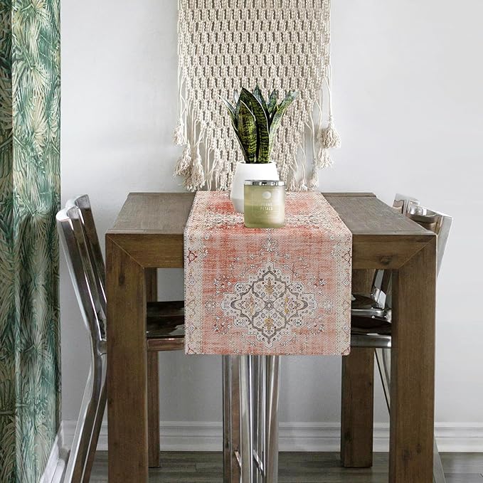 Snycler Table Runner Boho Table Runners Vintage Elegant Farmhouse Table Center Linen Decor for Home Dining Party Entrance (13x48 Inch) Light Pink