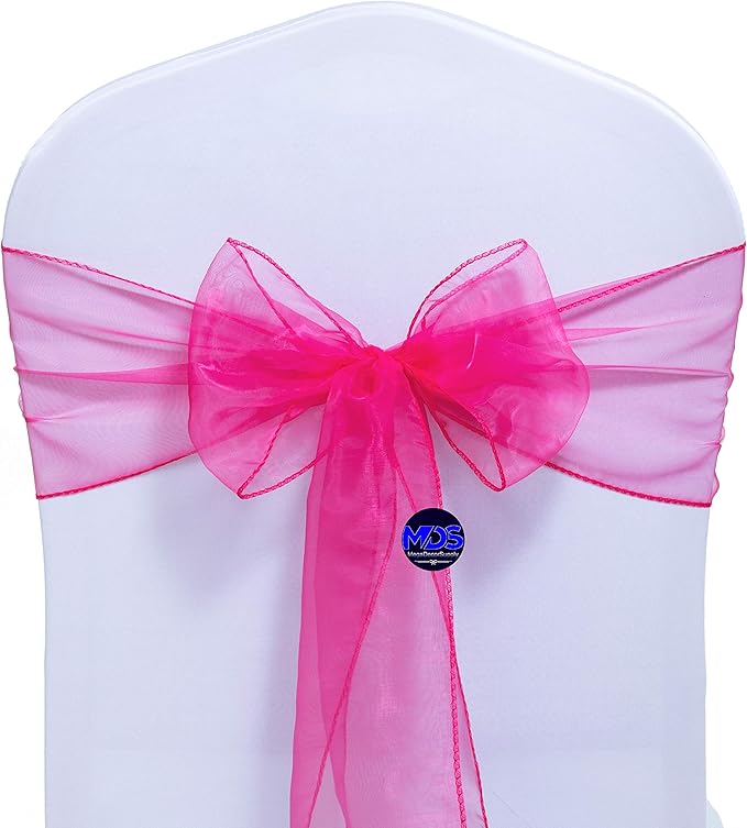 MDS Pack of 75 PCS Organza Chair Sashes Wider Dining Chair Bows Ribbon Tie Back for Wedding Party Birthday Bridal Shower Reception Event Banquet Home Chair Cover Decoration - Magenta