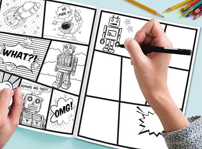 Blank Comic Book | Set of 2 | Create Your Own Comics and Cartoons with 5 Comic Templates | Blank Books for Kids | Creative Gift Idea | Road Trip Essentials