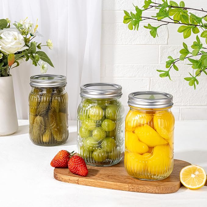 MirthMood 32 oz mason jars , Glass jars with airtight lid Canister Quart Jars for Kitchen Storage ，Mason jar wide mouth Perfect for Canning, Pickling, Preserving, Fermenting, DIY Crafts & Decor 2 Pack