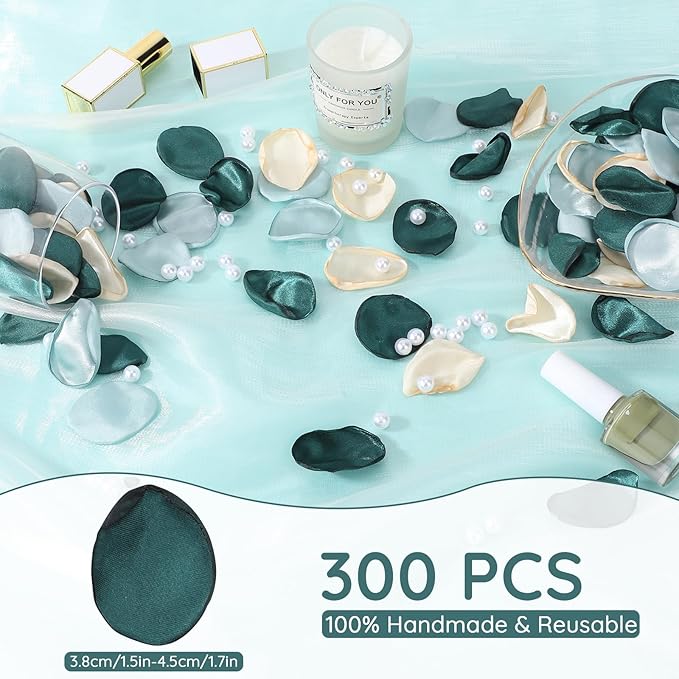 Suream Flower Girl Petals, 300 Pcs Rose Petals Decorations, Silk Flower Petals for Wedding, Fake Flower Petals for Bridal Showers, Wedding Decorations, Sweetheart Table Decor(Dark Green)