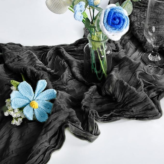 10-Pack Black Cheesecloth Table Runners – 10FT (35x120 Inch) Boho Rustic Gauze Fabric Cheese Cloth Table Runner for Weddings, Baby Showers, Bridal Shower, Farmhouse & Birthday Party Decor