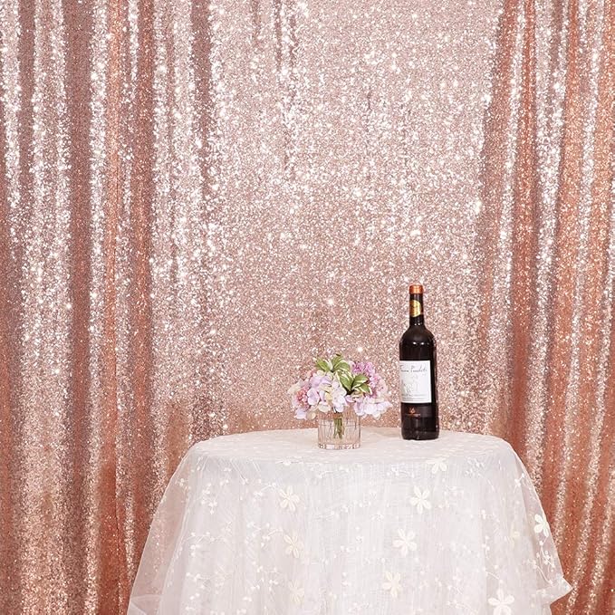 Eternal Beauty Rose Gold Sequin Backdrop, 10x10 Ft Glitter Background Curtains for Shimmer Photography Party Wedding Birthday Back Drop Decor