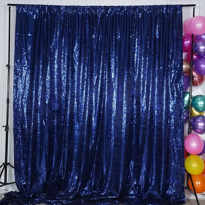 Poise3EHome 10Ft x 10Ft Navy Blue Sequin Backdrop Curtain, Glitter Thick Satin Sequin Background Drapes, Opaque Sparkly Backdrop Curtain, Sequin Backdrop for Xmas Thanksgiving Wedding Party Decor