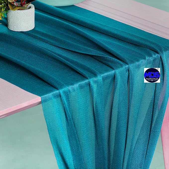 MDS Halloween Chiffon Table Runner - 10 Pack, 29 x 170 Inches, 14ft Each - Sheer Spooky Table Runners for Haunted House Parties, Trick-or-Treat Tables, Witchy Décor, Wedding & Events - Dark Teal