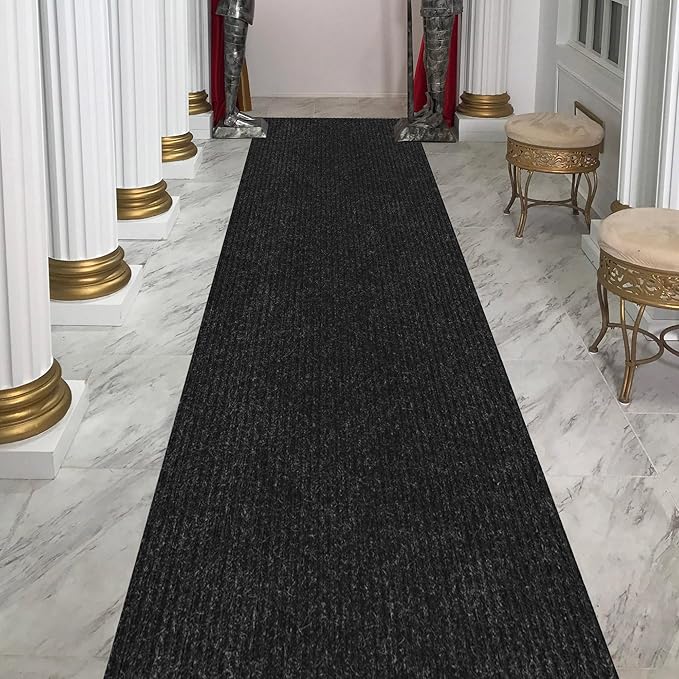 Ottomanson 2' x 14' Hallway Runner with Scraper Pile Extra Durable Non-Slip Rug Mat for Indoor & Outdoor Use - Ideal for Kitchen, Entryway, Patio & Garage - High-Traffic Carpet, Black