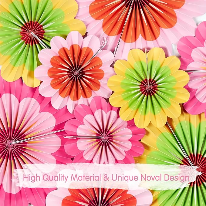 SUNBEAUTY 9 PCS Paper Flowers Decorations Hanging Carnival Paper Fans Decorations Flower Paper Fans Paper Floral Backdrop Spring Decorations