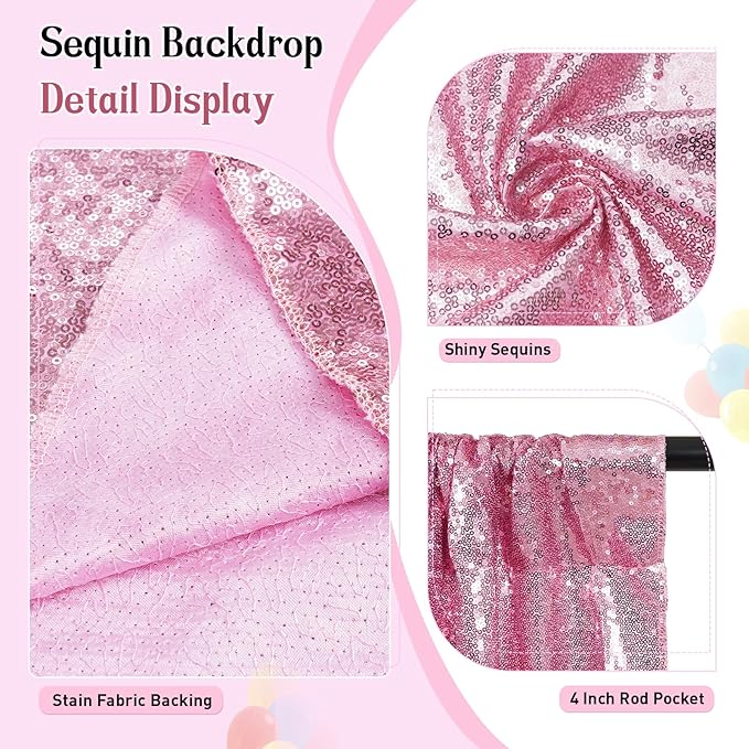 SquarePie Sequin Backdrop Curtain Not See Through Thick Glitter Background for Party 7FT x 7FT Fuchsia Pink